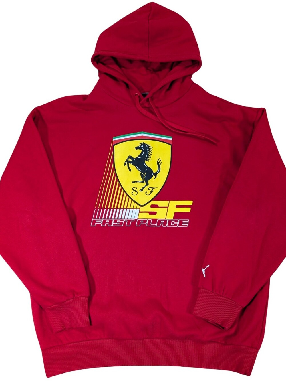 NWOT Puma Scuderia Ferrari SF Fast Place Red Fleece Graphic Hoodie Sweatshirt L